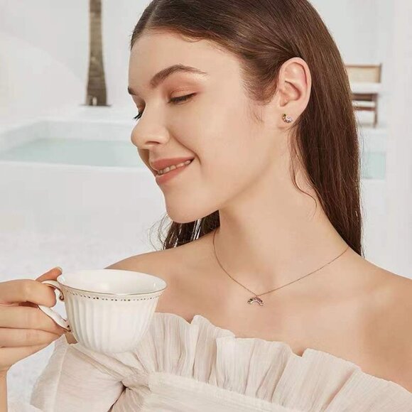 New 18k yellow gold colorful crystal necklace pendant - Picture 3 of 6